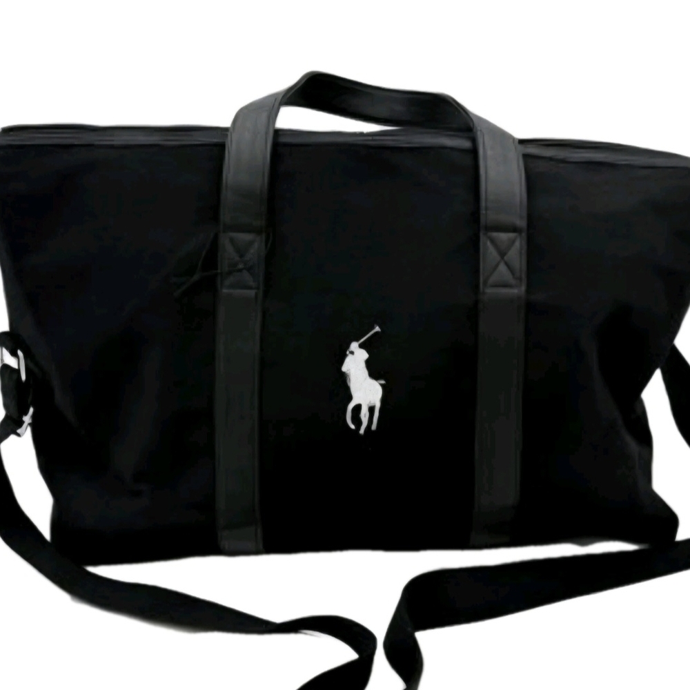 Ralph Lauren Black Duffle Bag w/ Silver Polo Horse Logo Gym/ Travel /Work (NWOT)